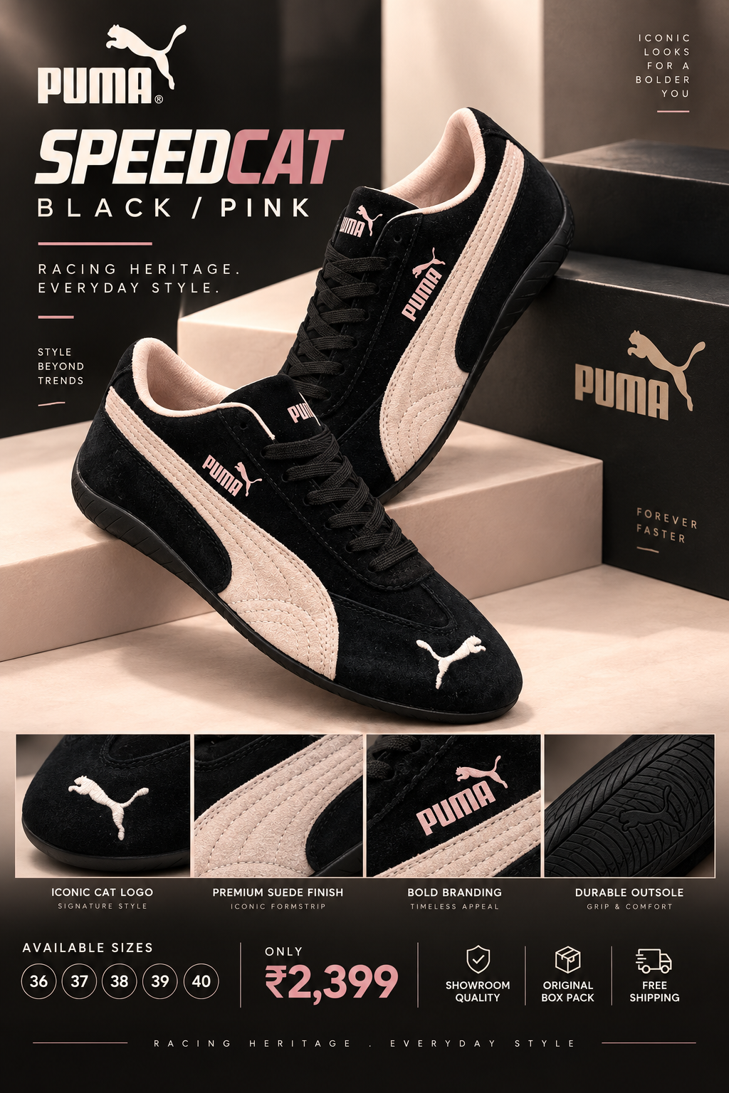 PUMA Speedcat Black Pink Sneakers