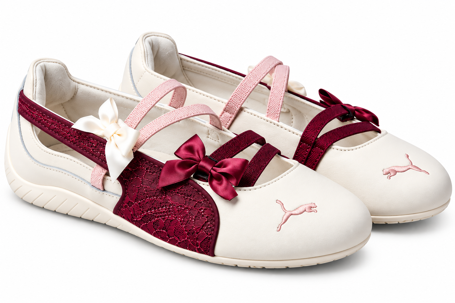 Puma Women's Ballet Flats Cream Pink Burgundy